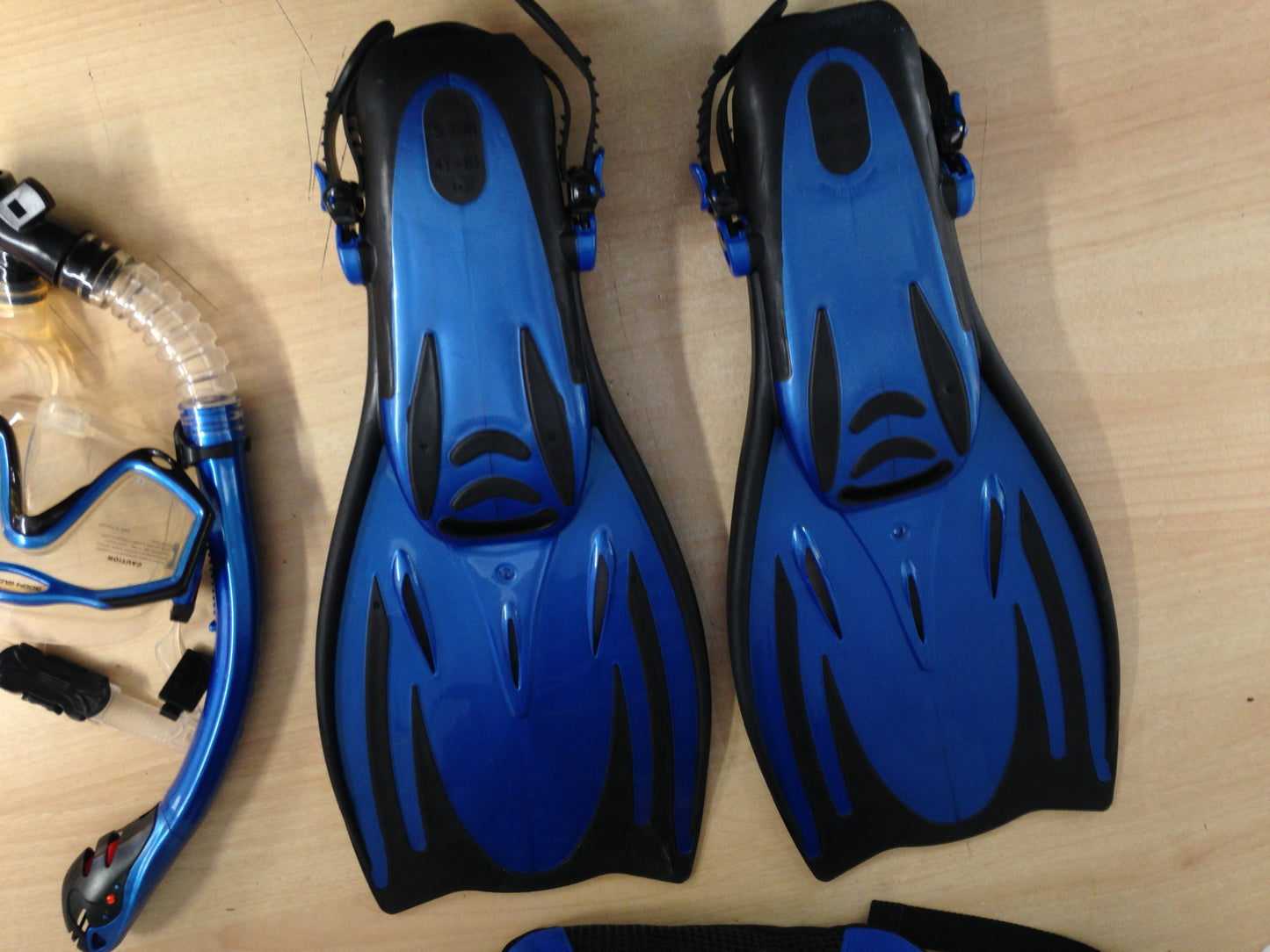 Snorkel Dive Fins Set Ladies Shoe Size 4.5-8.5 Youth Body Glove Blue Grey Excellent
