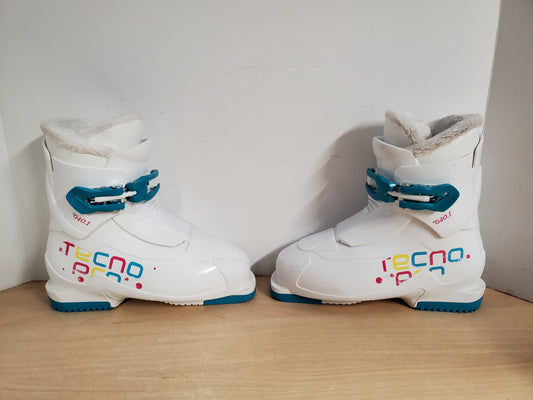 Ski Boots Mondo Size 21.5 Child Shoe Size 3-4 Mondo 264 mm Tecno Pro White Teal Pink Excellent