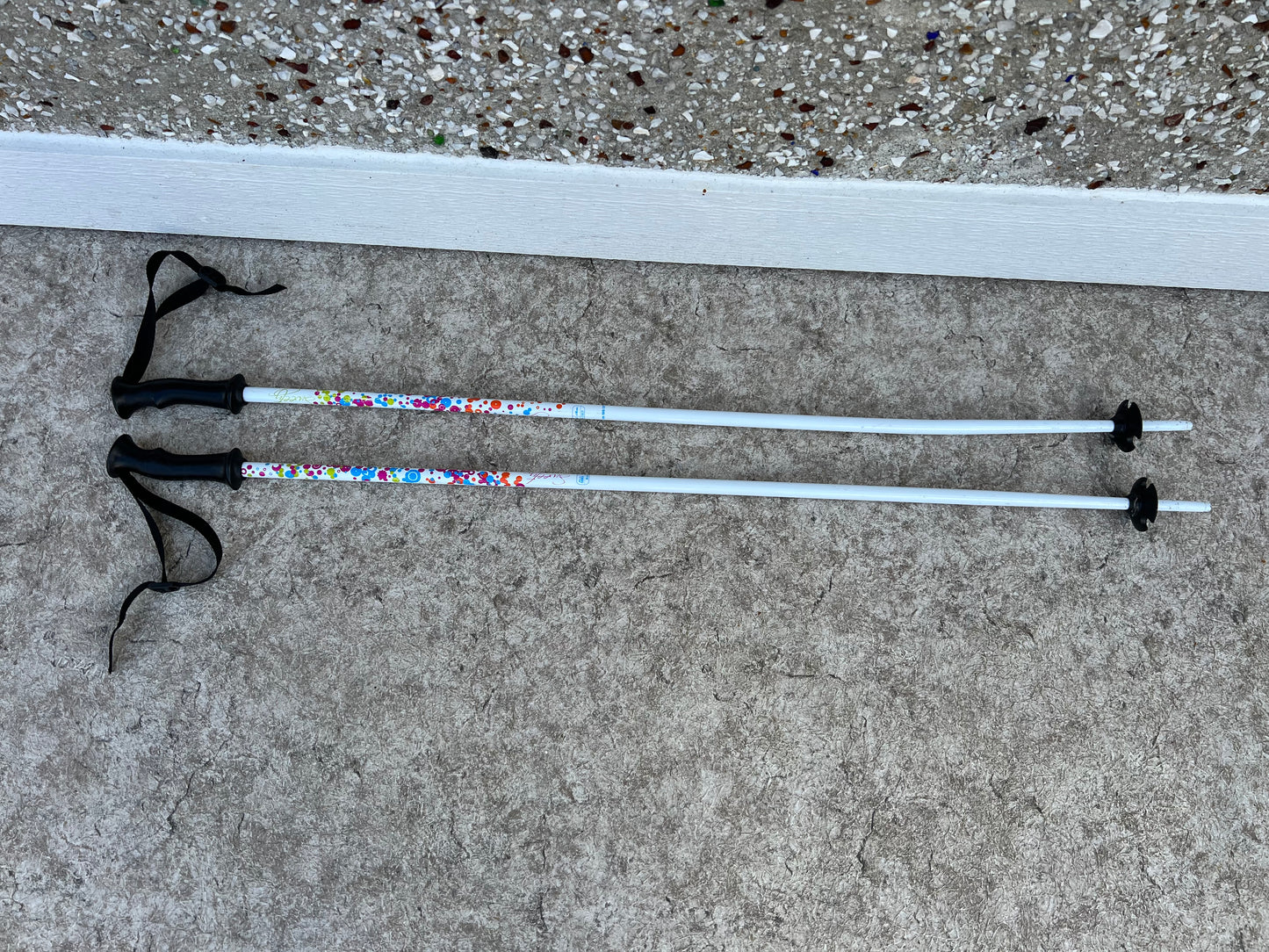 Ski Poles Child Size 39 inch 100 cm Tecno White Pink Orange Multi Slight Bend