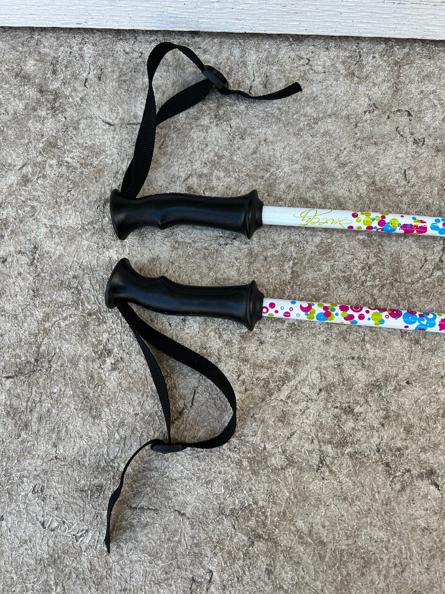 Ski Poles Child Size 39 inch 100 cm Tecno White Pink Orange Multi Slight Bend