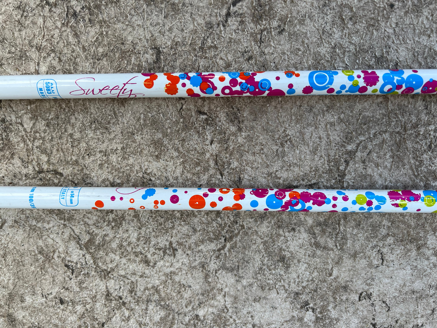 Ski Poles Child Size 39 inch 100 cm Tecno White Pink Orange Multi Slight Bend