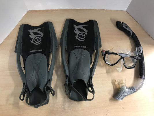 Snorkel Dive Fins Set Men's Size 9-13 Shoe Size Sea Doo Black Grey Excellent