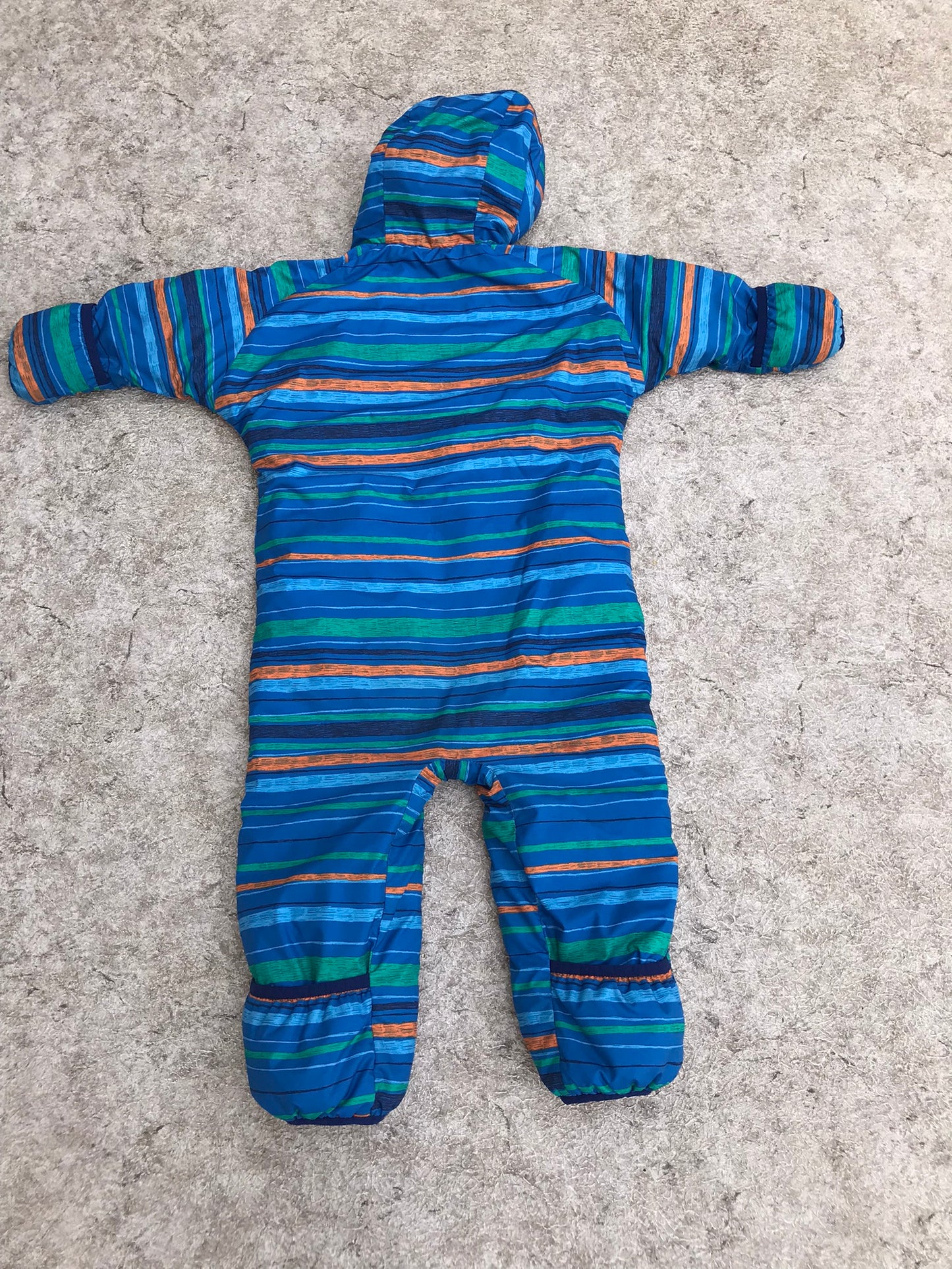 Snowsuit Child Size 18 Month MEC Blue Multi With Hand And Feet Mitts Open or Covered Small Tear On Leg