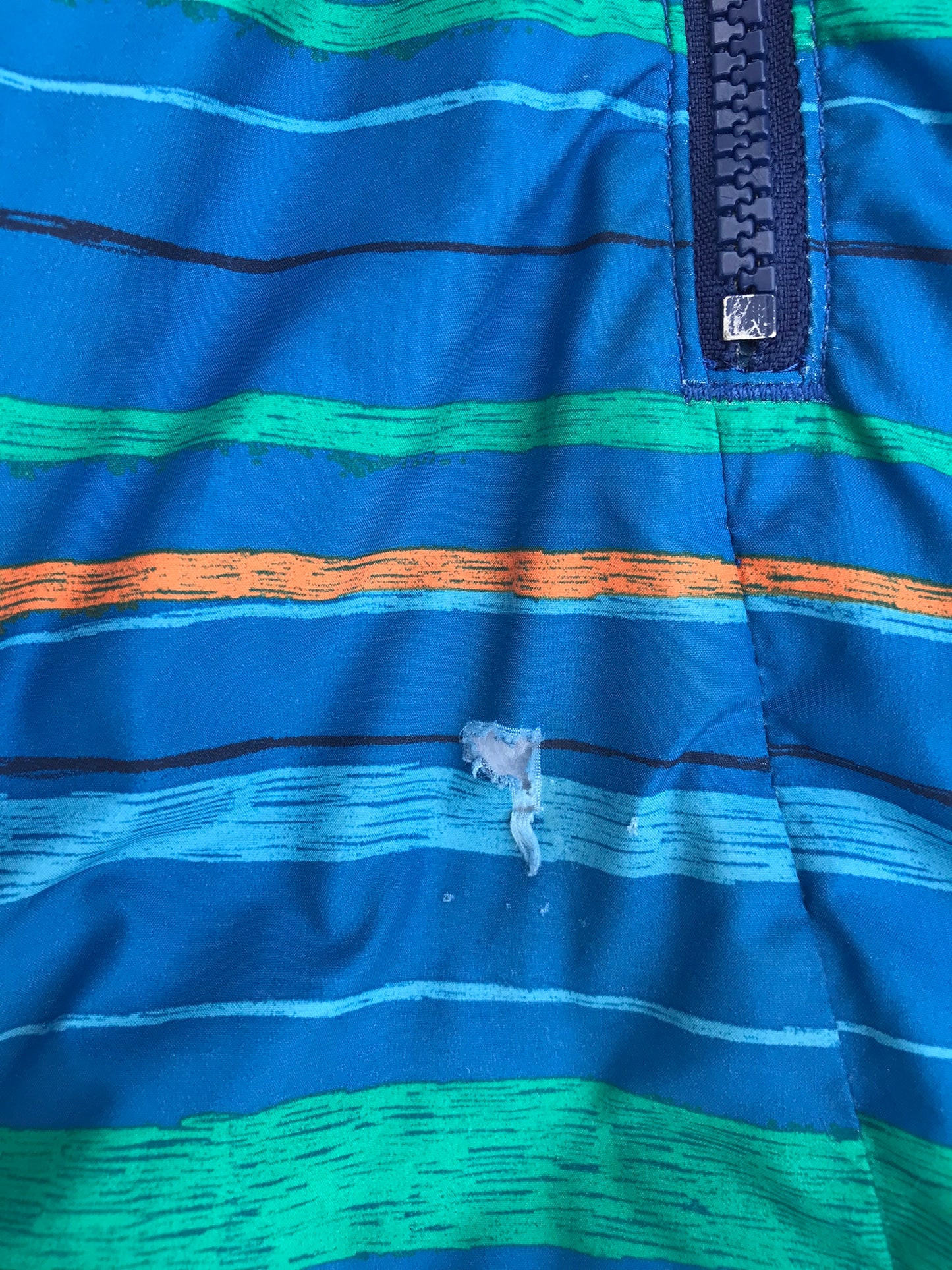 Snowsuit Child Size 18 Month MEC Blue Multi With Hand And Feet Mitts Open or Covered Small Tear On Leg