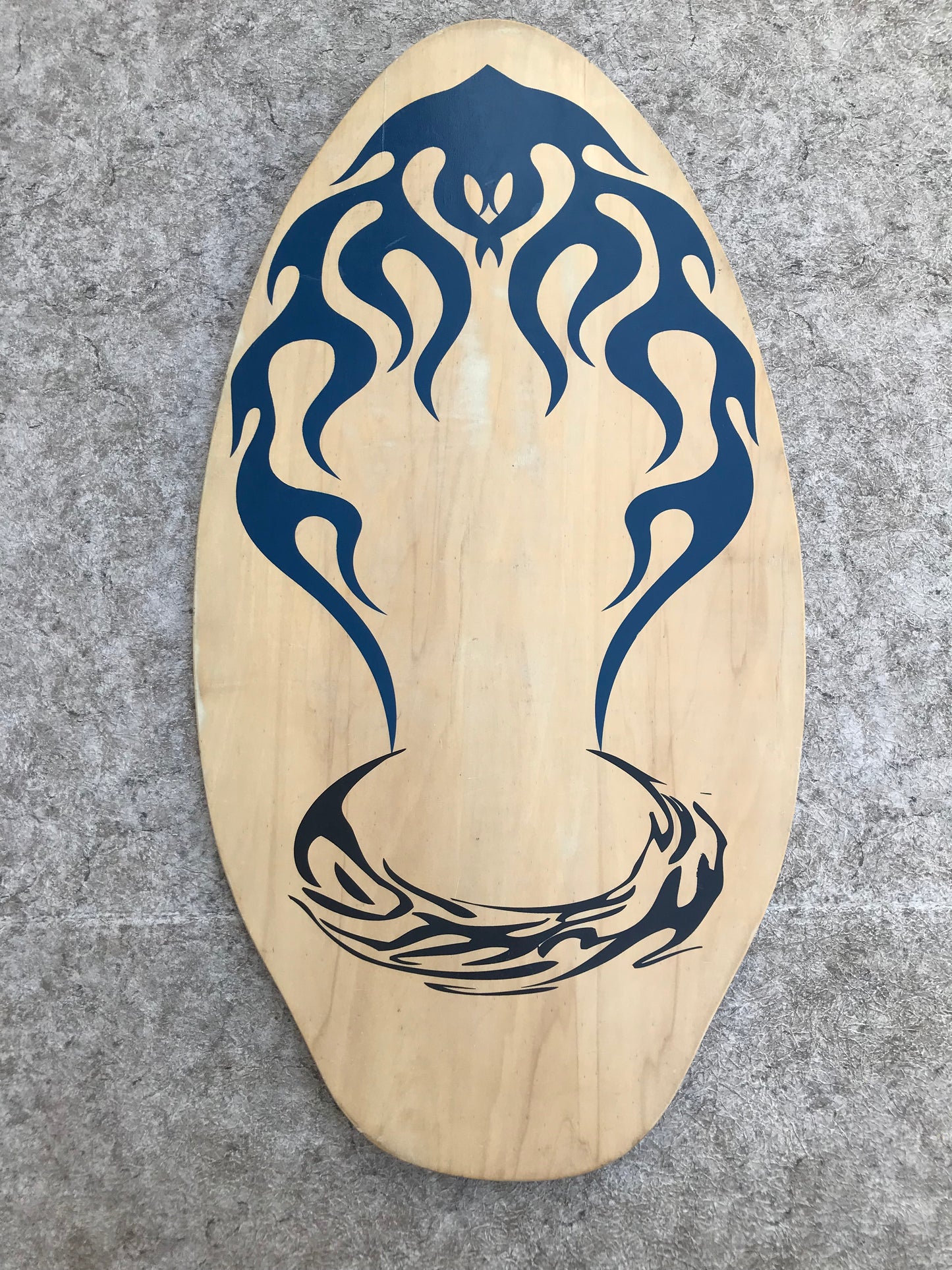 Surf SkimBoard Blue Black Flames Wood 37 x 19 inch