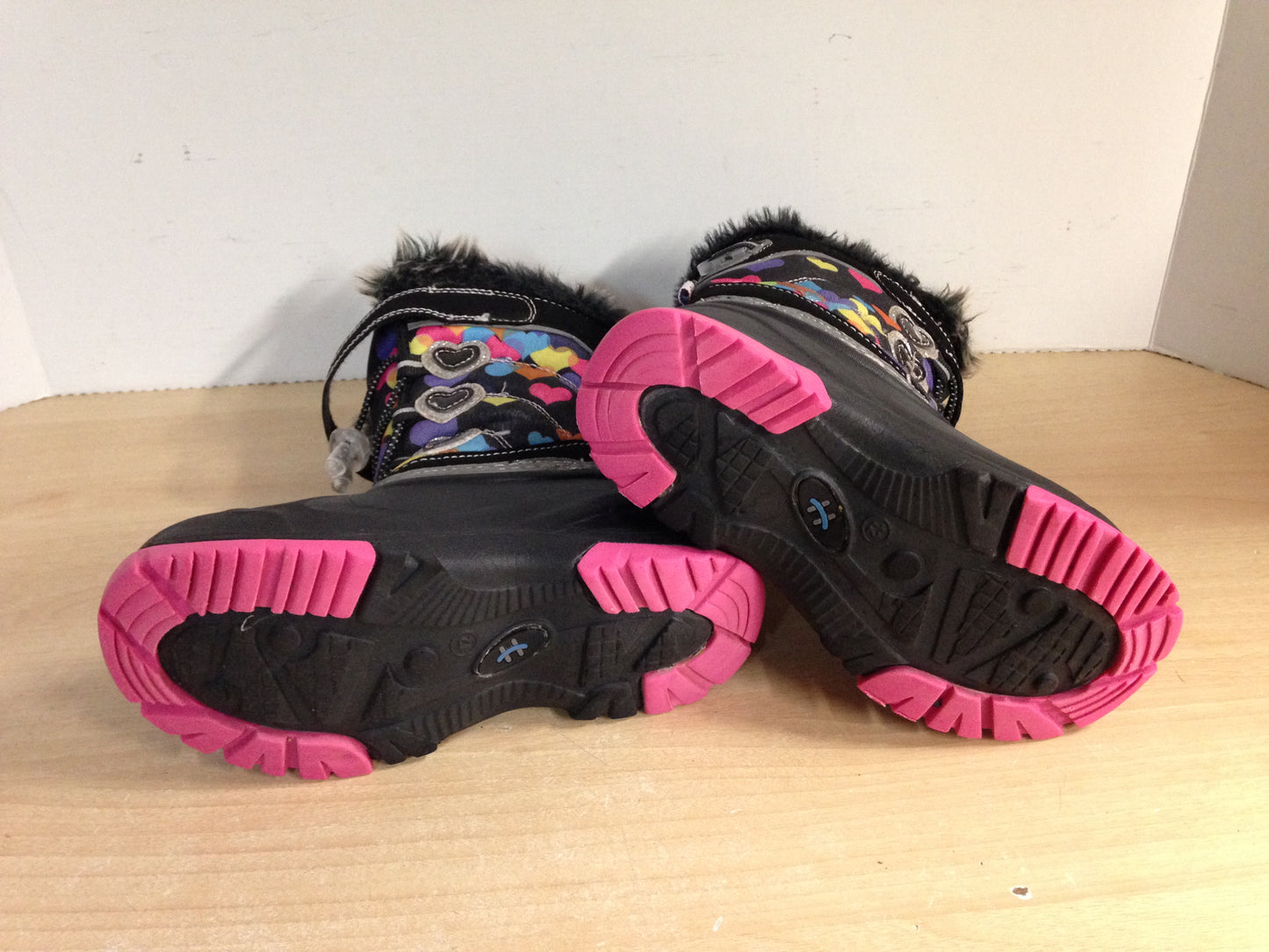 Winter Boots Child Size 12 Waterproof Pink Purple Hearts Faux Fur Excellent