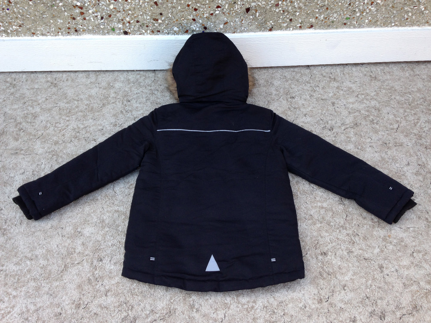 Winter Coat Child Size 7-8 Parka Canadiana Black Red Amazing Faux Fur