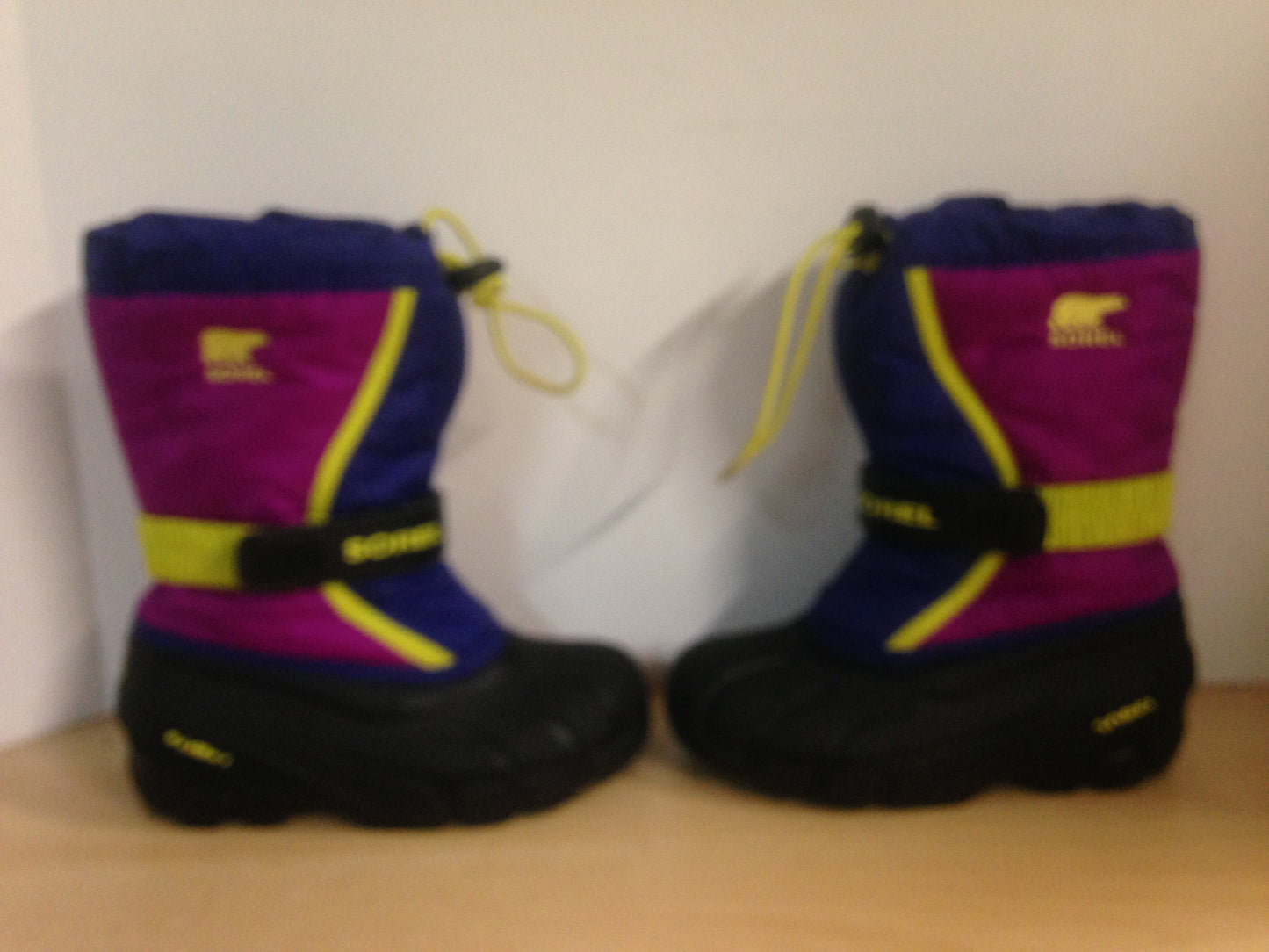Winter Boots Child Size 1 Sorel Pink Purple and Lime With Liner Excellent