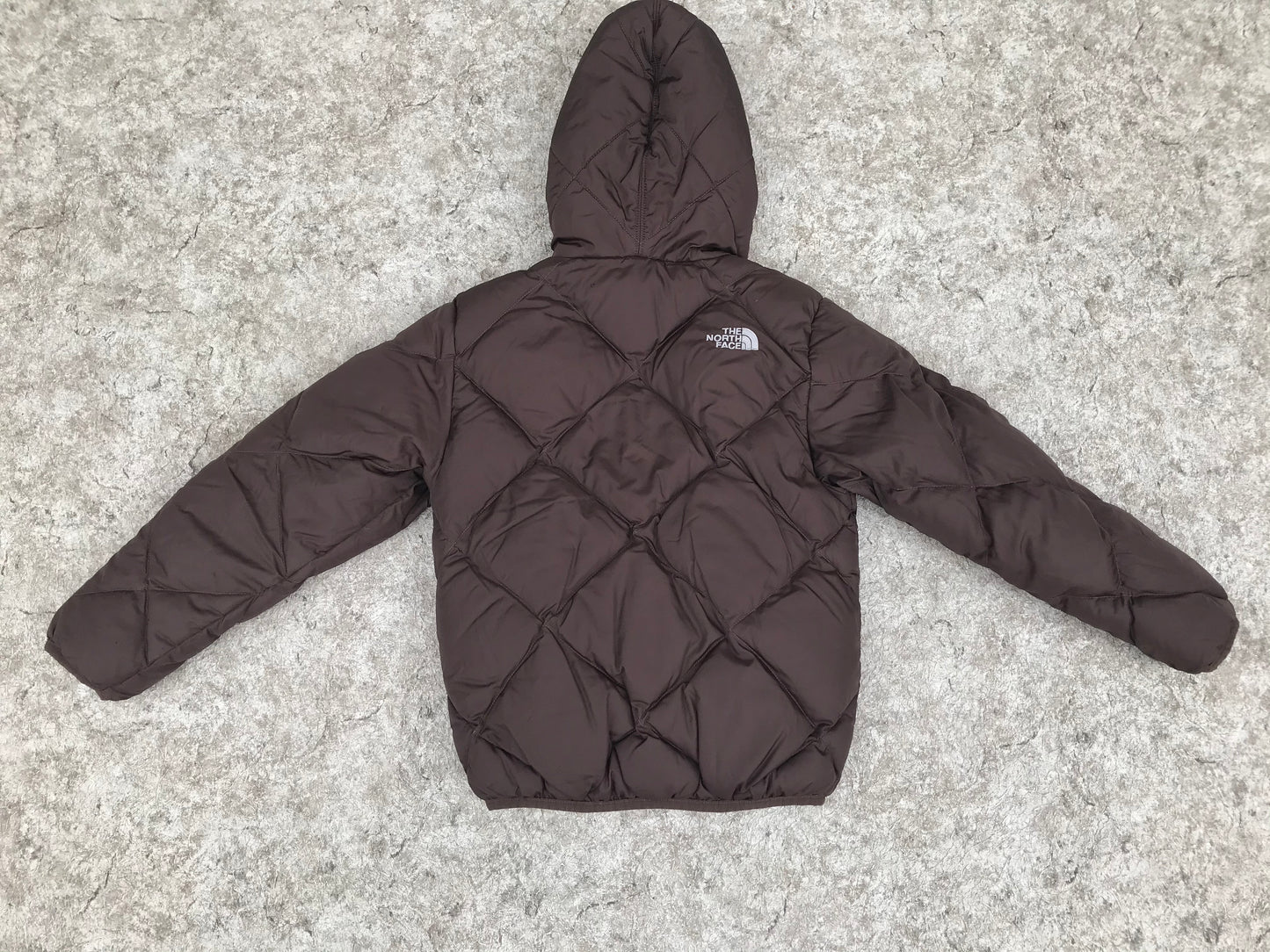 Winter Coat Child Size 7-8 The North Face 550 Goose Down Fill Small Repair Fixed Inside Brown Pink