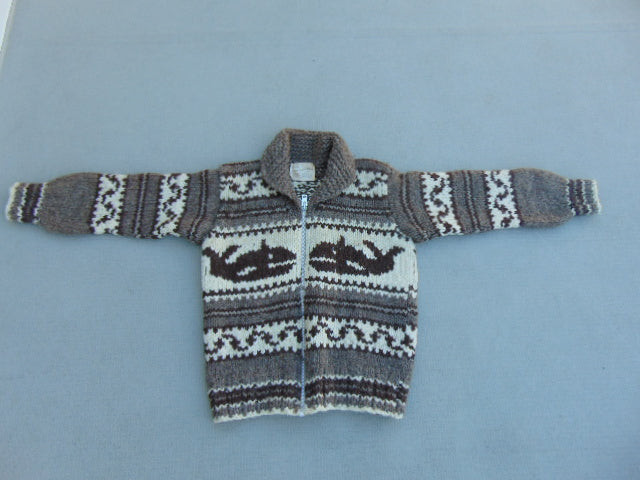 Winter Coat Ladies Size Large Vintage Cowichan Indian Sweater Whales  Genuine Hand Spun Wool With Registration Number Excellent RARE