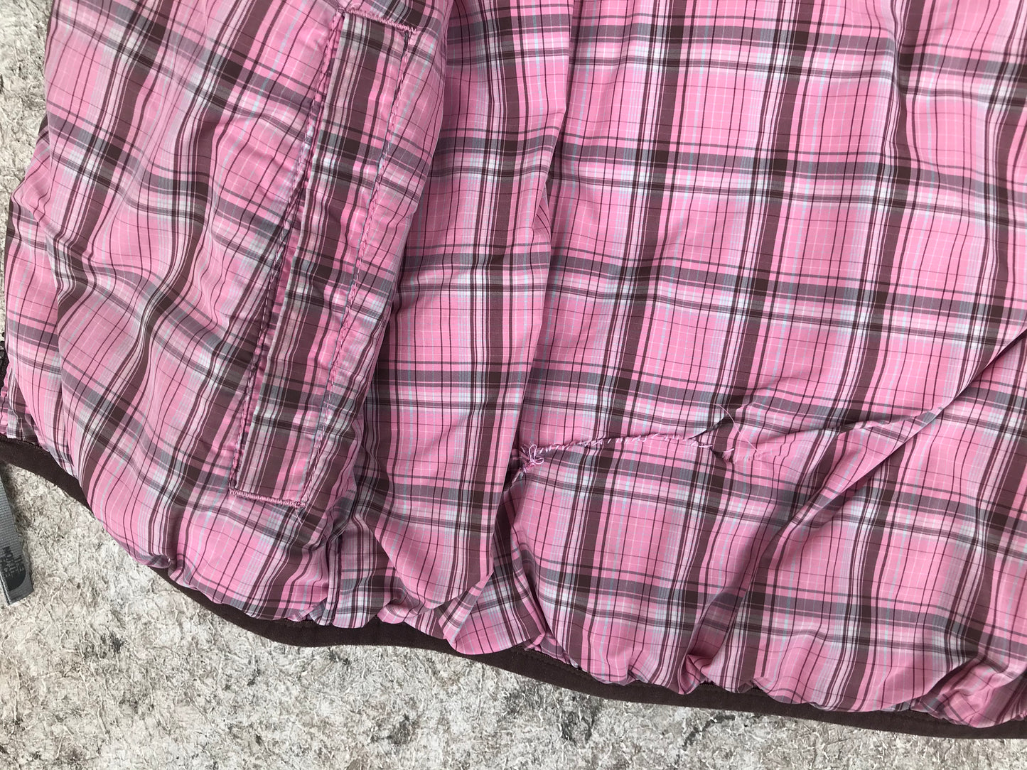 Winter Coat Child Size 7-8 The North Face 550 Goose Down Fill Small Repair Fixed Inside Brown Pink