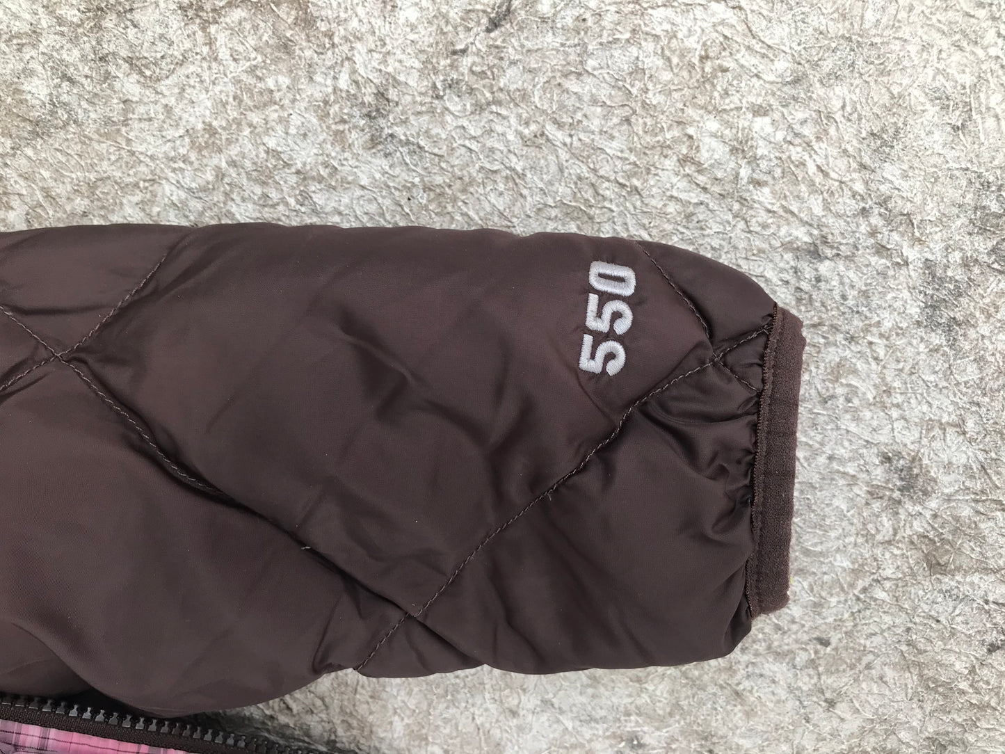 Winter Coat Child Size 7-8 The North Face 550 Goose Down Fill Small Repair Fixed Inside Brown Pink
