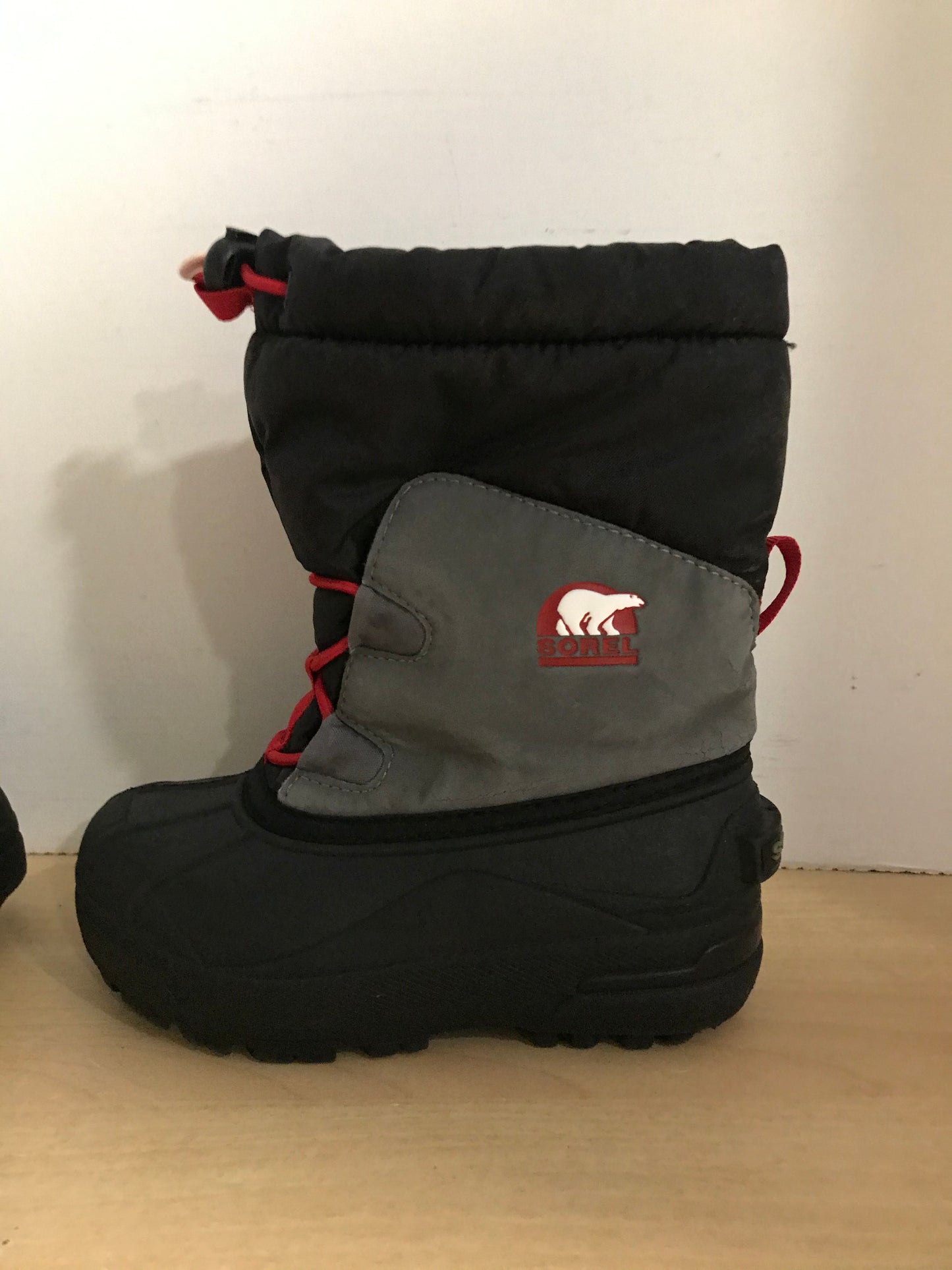 Winter Boots Child Size 12 Sorel Black Grey Red With Liner