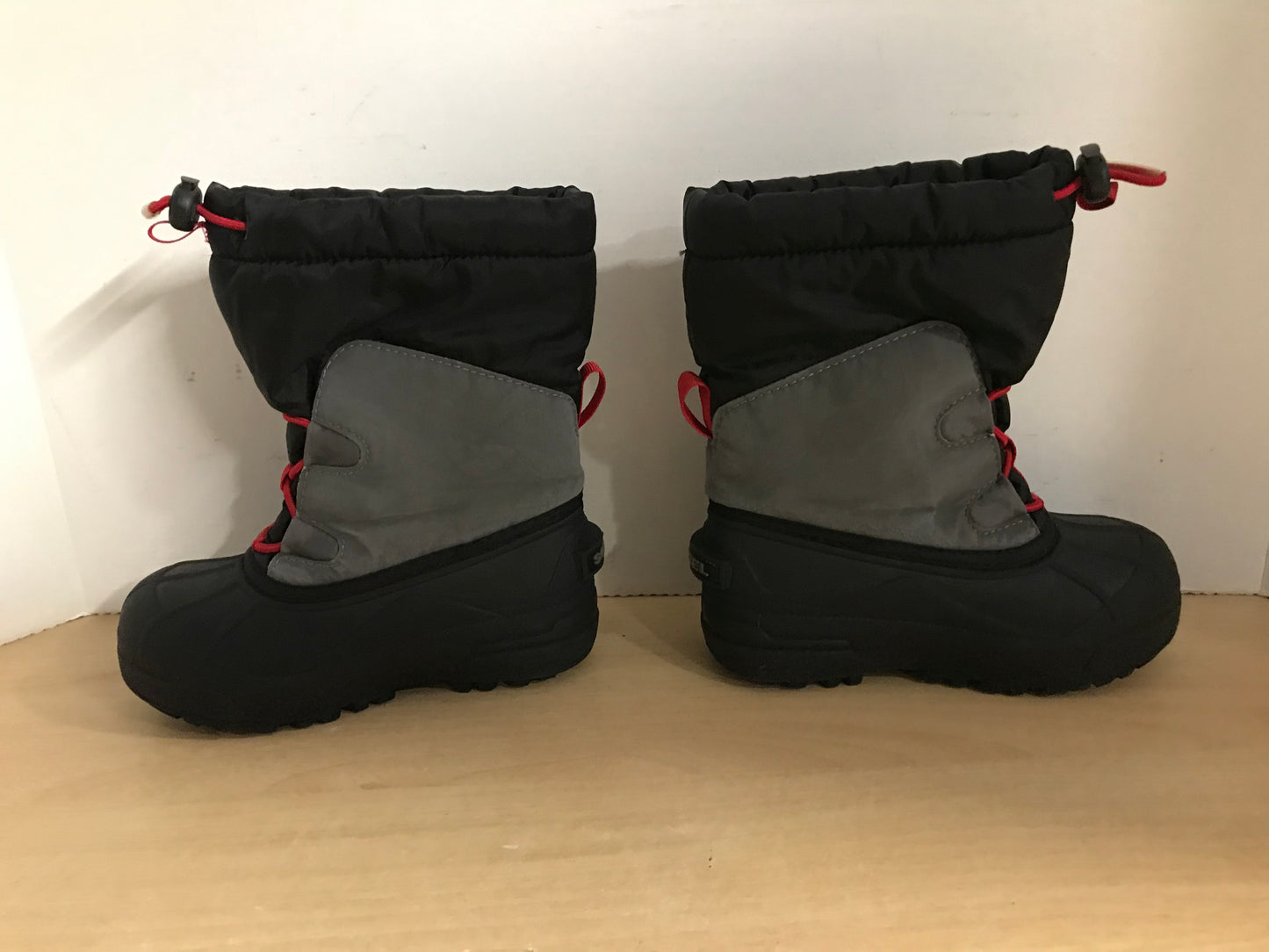 Winter Boots Child Size 12 Sorel Black Grey Red With Liner