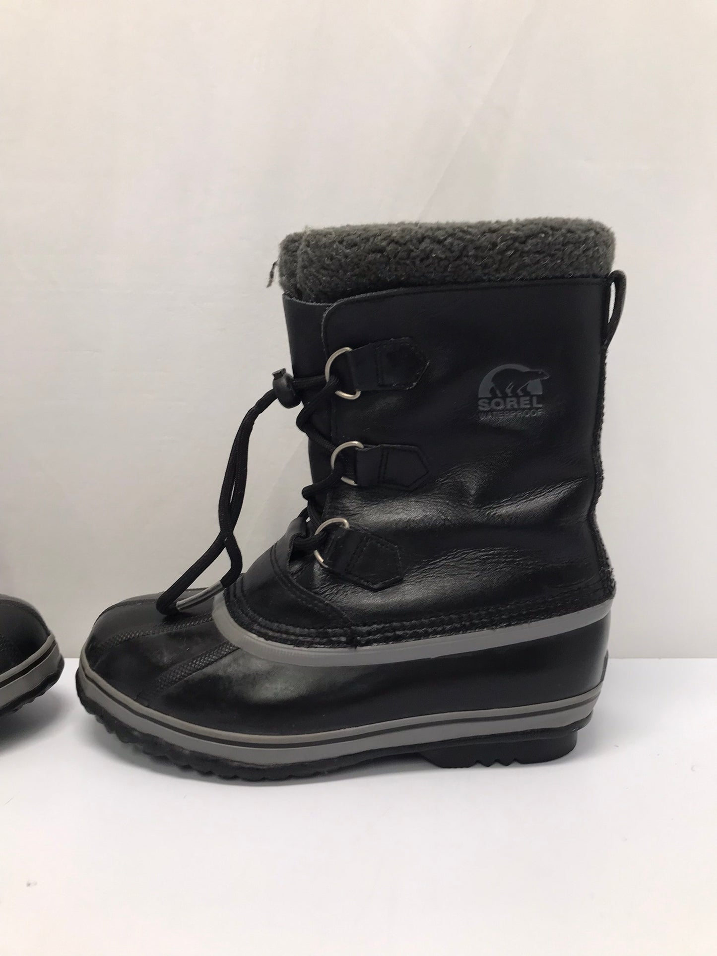 Winter Boots Child Size 6 Youth Sorel Black Leather With Liners
