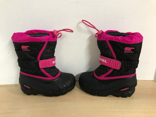 Winter Boots Child Size 9 Sorel Fushia Black With Liners As New Excellent
