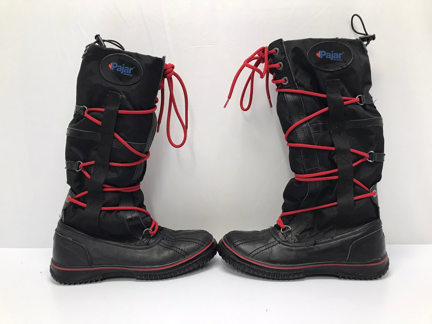 Winter Boots Ladies Size 8.5 Pajar Made In Canada Leather Black Red Excellent