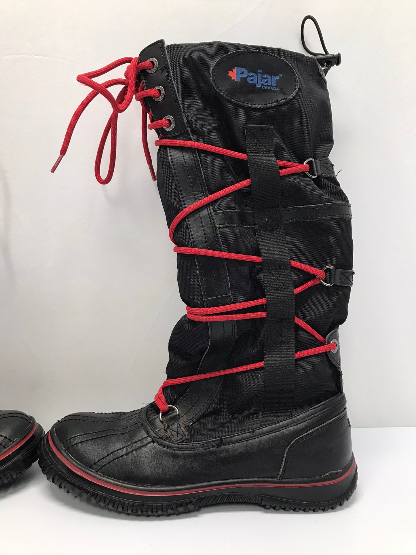 Winter Boots Ladies Size 8.5 Pajar Made In Canada Leather Black Red Excellent