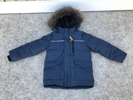 Winter Coat Child Size 6 Parka Denim Blue Color With Faux Fur Trim Excellent