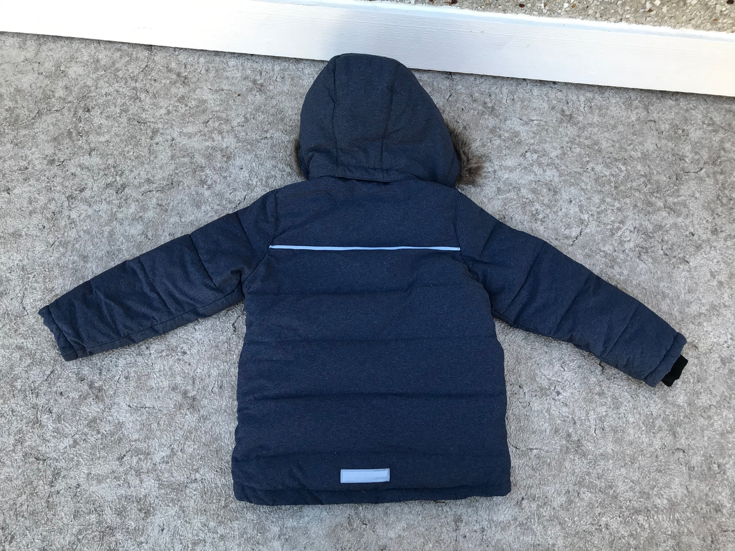 Winter Coat Child Size 6 Parka Denim Blue Color With Faux Fur Trim Excellent