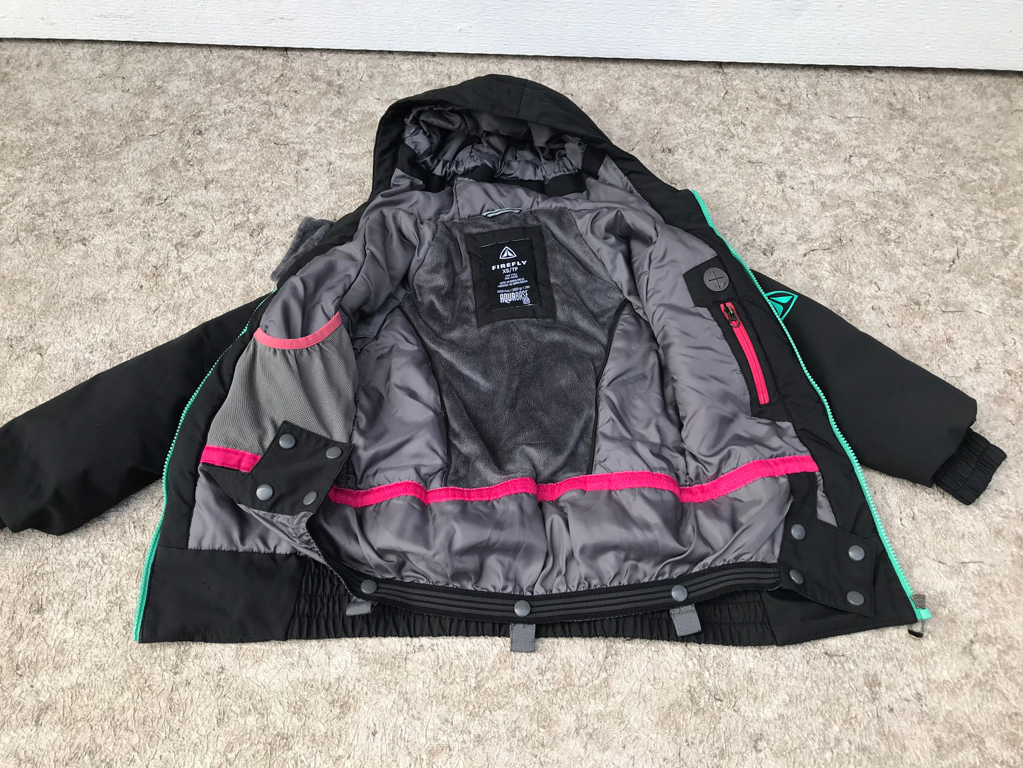 Winter Coat Child Size 7-8 Firefly Black Teal With Snow Belt Excellent