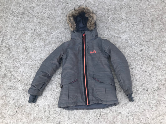 Winter Coat Child Size 8-10 Firefly Snowboarding Grey Coral With Snow Belt And Faux Fur Hat
