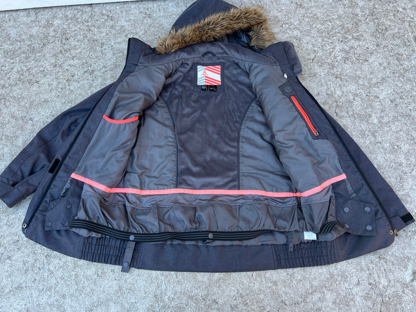 Winter Coat Ladies Size Large Firefly Snowboarding With Snow Belt Faux Fur Grey Excellent
