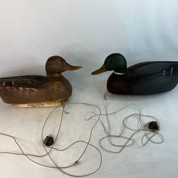 Fishing Vintage pair of 1950's Plasti-Duk Neumann inflatable duck decoys, hold air, Duck Season 15"