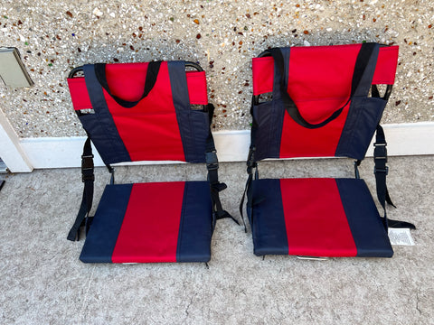 2 Camping Stadium Seats Bleacher Kayak Chairs with Backs & Cushion Folding Bonus Shoulder Straps