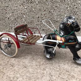 Antique Toys 1940 MOBO Child's Ride On Pedal Toy Horse with Sulky Cart Original Metal Wood RARE