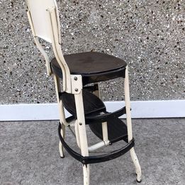 Grandma Antique Vintage All Metal Kitchen Step Chair Stool with Slide Out Steps 35" high RARE