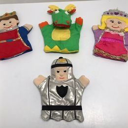 Vintage Castle Queen and King With Guard and Dragon Soft Cloth 9" Hand Puppets