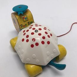 Vintage 1957 Fisher Price Toys Tiny Tim RARE Wood Plastic Turtle Pull Toy