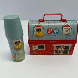 Toys Vintage Fisher Price Toys Lunch Box and Thermos 1962  Mini Farm Barn Lunchbox RARE