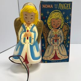 Christmas Antique Vintage Noma Christmas Ornament Tree Top Angel Lights Up With Radiant Glow RARE