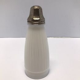 Cottage Antique Vintage Large Milk Glass Salt / Sugar Shaker 5.5" Silver Plated Excellent