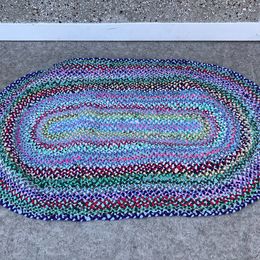 Cottage NEW Very Large Handmade RARE Crocheted Wrapped Cotton Rag Rug Oval 80x45" Machine Washable