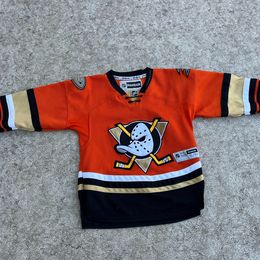 Hockey Jersey Child Size Junior Small-Med 6-8 Reebok Mighty Ducks Orange Black Minor Wear