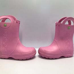 Rain boots Child Size 2 Junior Crocks Fancy Pink As New