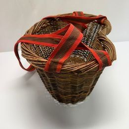 Cottage Vintage RARE Large Old Farm Apple Fruit Pickers Wicker Rattan Basket With Strap 15x8 inch