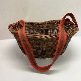 Cottage Vintage RARE Large Old Farm Apple Fruit Pickers Wicker Rattan Basket With Strap 15x8 inch