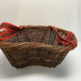 Cottage Vintage RARE Large Old Farm Apple Fruit Pickers Wicker Rattan Basket With Strap 15x8 inch