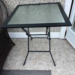 Cottage Folding Patio Garden Outside Entertaining Table Metal and Glass Excellent 25x25x28 inch