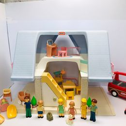 Vintage 1980's Original Little Tikes Dollhouse Play Set With Mini Van, Twins and Cozy Coupe