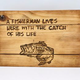 Fishing Perfect Gift For A Fisherman From His Wife Hand Made 12.5x9 inch Solid Wood
