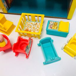 Vintage Fisher Price Little People 1969 Play Family Dollhouse Hidden Stairs and Accessories RARE