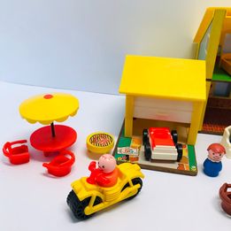 Vintage Fisher Price Little People 1969 Play Family Dollhouse Hidden Stairs and Accessories RARE