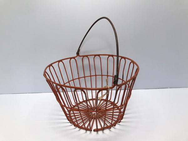 Antique Authentic Vintage Egg Basket - Old Orange  Rubber-coated Wire Gathering Basket - Rustic Farm house Decor - Large Round Produce Container RARE