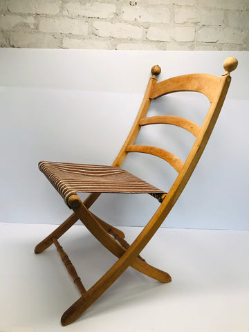 Antique Vintage Summer Porch Beach Folding Sling Chair Solid Wood Hand Made
