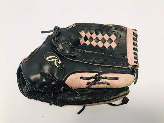Baseball Glove Adult Size 12.5 inch Rawlings Black Pink Leather Fits on Left Hand